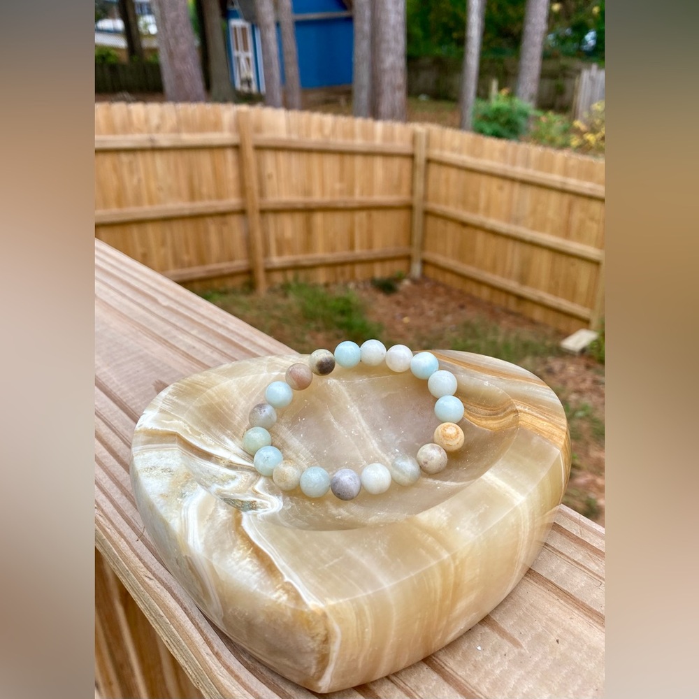 Natural Blue Amazonite Stone of Serenity Gemstone Stretch Bracelet 10mm